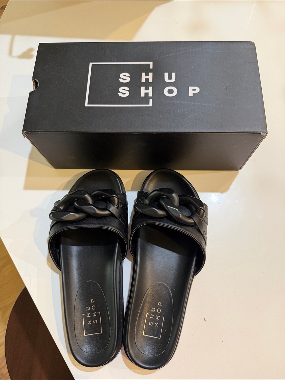 ShuShop Black Matte Chain-Link Slide Mules